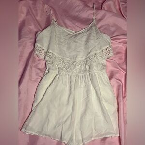 White Lace Trim Romper